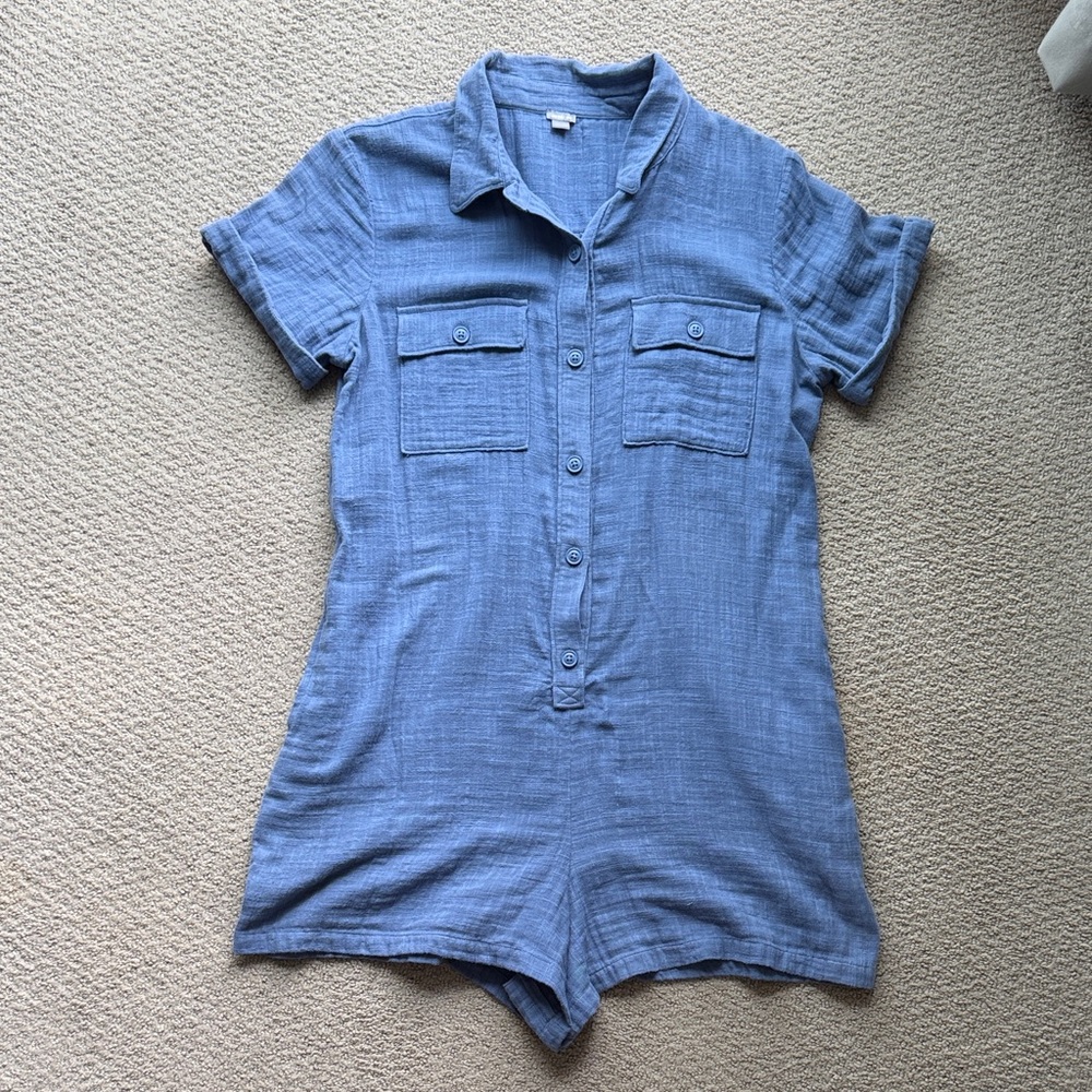 Aerie Blue Cotton Button-Up Romper – Women’s Medium